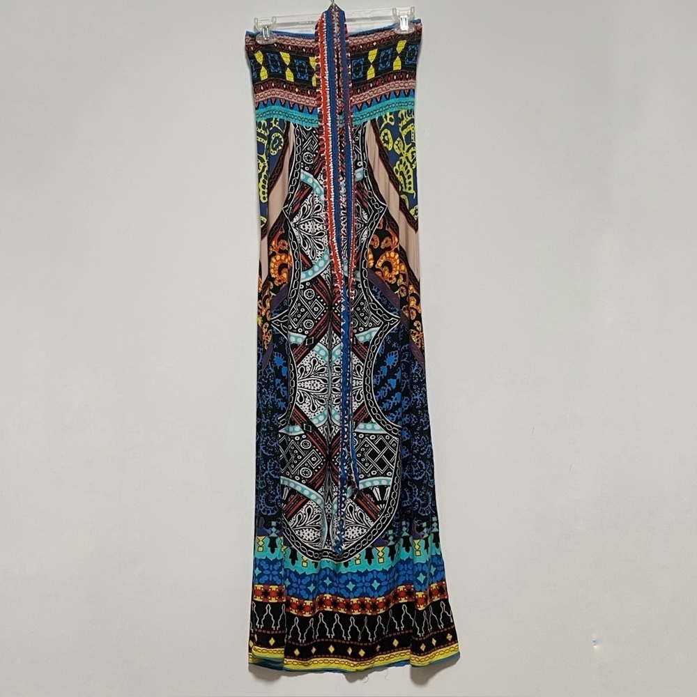 Flying Tomato Colorful geometric Tribal Strapless smocked Dress with tie belt